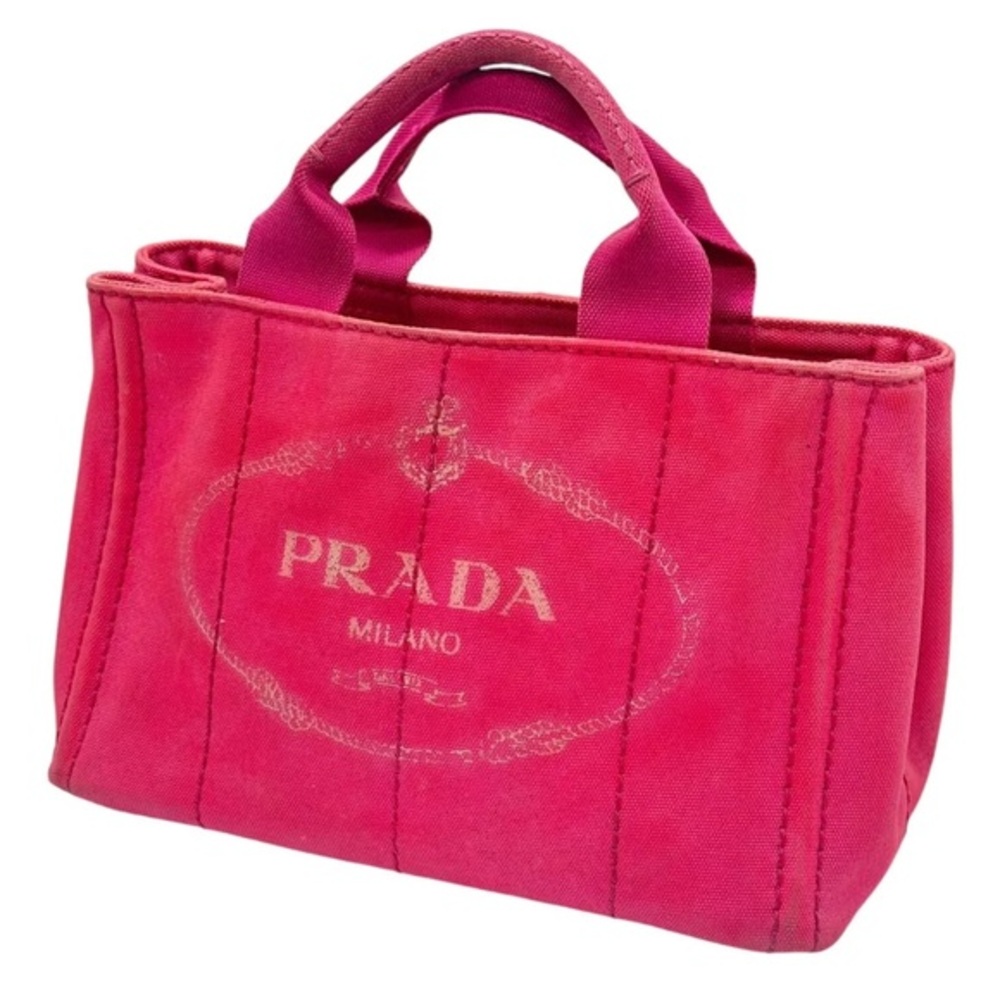 PRADA Logo Canapa Mini Canvas Hand Bag Tote Bag Pink Authentic
